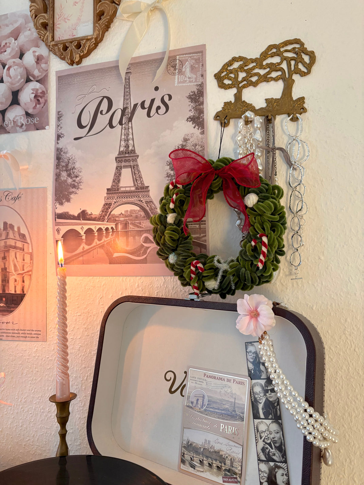 Handmade pipe cleaner Christmas wreath displayed as festive home decoration