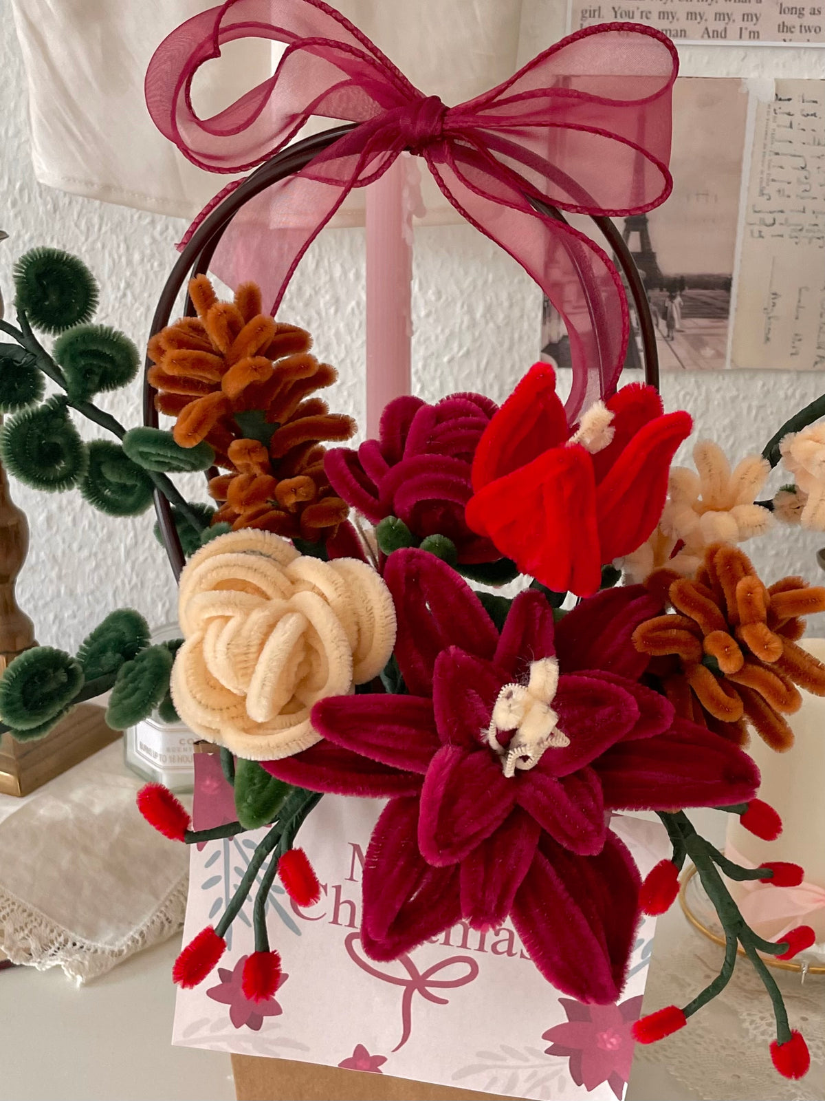 Close-up of handmade flowers created with colorful pipe cleaners