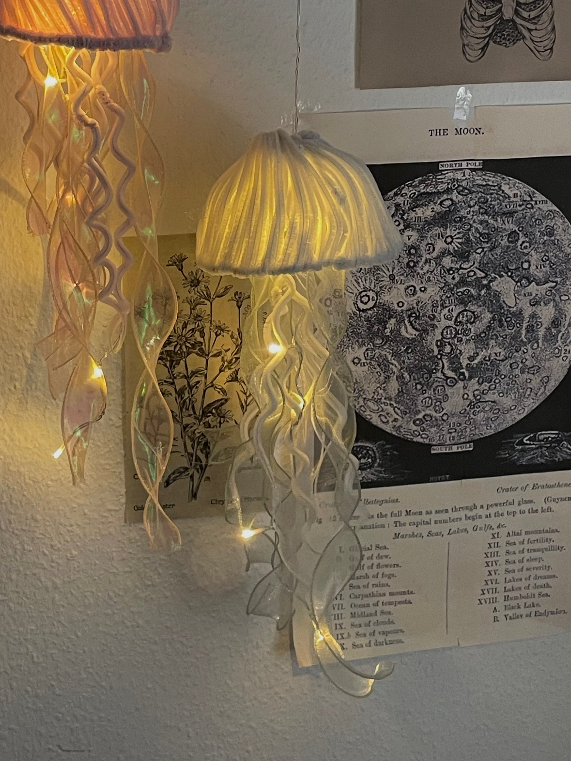 DIY jellyfish light craft kit with white pipe cleaners and flowing ribbons