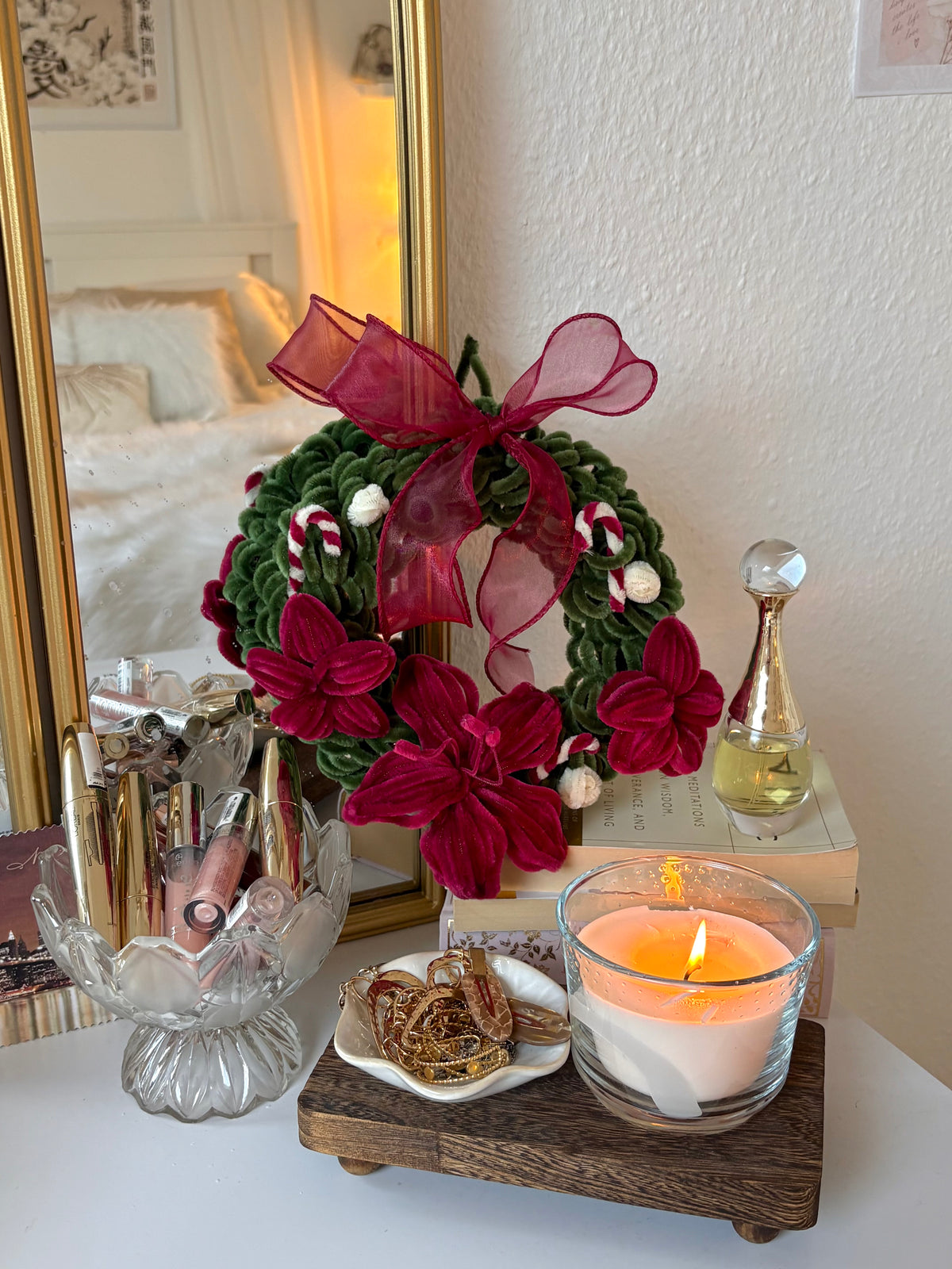 Handmade red floral wreath for Christmas decorations
